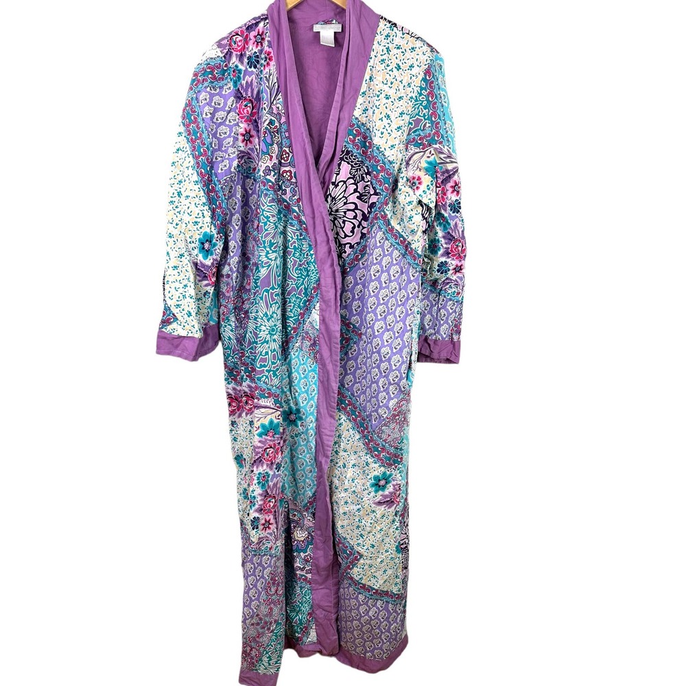 Boho Patchwork Lavender Long Kimono Robe